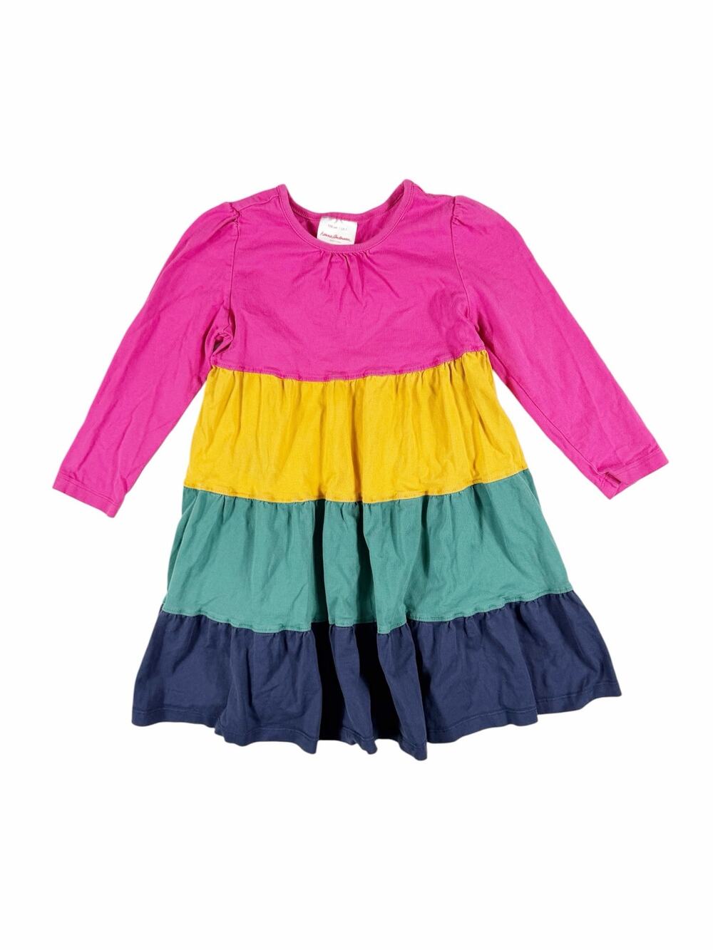 Hanna Andersson Rainbow Tiered Long Sleeve Dress Girls 5 Colorblock